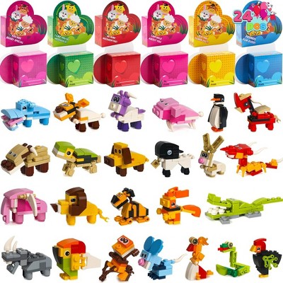 JOYIN 24 Packs Valentine’s Day Animal Building Blocks with Hearts Party Favors Boxes for Kids Valentine Classroom Prize Supplies