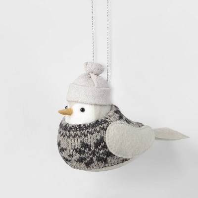 Fabric Bird with Knit Fair Isle Sweater Christmas Tree Ornament Gray - Wondershop™