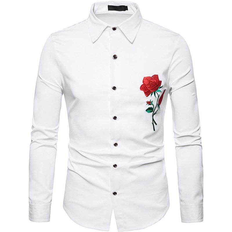 Lars Amadeus Men's Long Sleeves Button Down Floral Rose Embroidery Shirt, 2 of 6