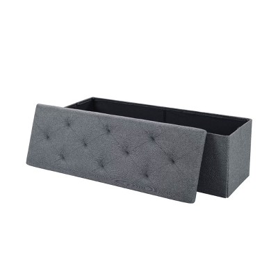Syemin Ottomans and Benches 43" Foldable Storage Ottoman Storage Chest Large Ottoman Bench Foot Rest Stool End of Bed Foot, Grey, 43.3"*15"*15"