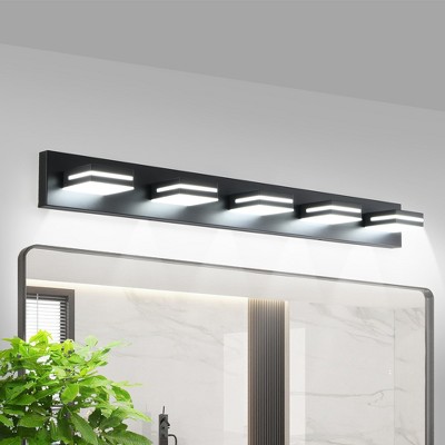 DOMETOUR Modern Black LED Vanity Light, 5-Lights Wall Sconce for Bathroom and Mirror, Sleek Minimalist Design, Energy-Efficient, Easy to Install