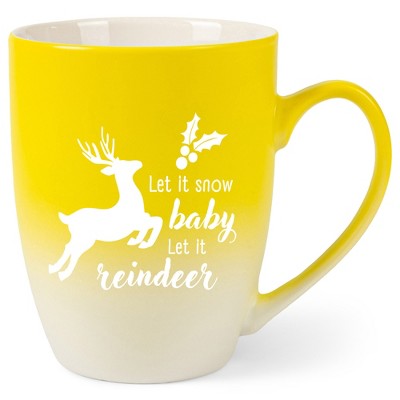 Elanze Designs Let It Snow Baby Let It Reindeer Two Toned Ombre Matte Yellow and White 12 ounce Ceramic Stoneware Coffee Cup Mug