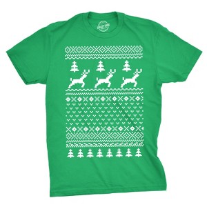 Reindeer Ugly Christmas Sweater T Shirt Funny Holiday Party Vintage Pattern Tee - Crazy Dog Men's T Shirt - 1 of 4