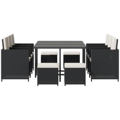Resenkos 11 Pieces Outdoor Dining Set, Outdoor Sectional Furniture, PE Rattan, Cream White