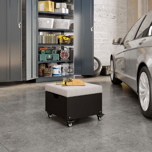 Famapy Adjustable Rolling Tool Stool Shop Stool Step Stool with Storage Drawer - Gray Cushion, Black Frame - 1 of 4