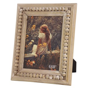 Wood Beaded 1 Slot Photo Frame Light Brown - Olivia & May - 1 of 4