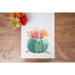 C&F Home 14" x 72" Harvest Teal Pumpkin Floral Flower Leaves Cloth Table Runner - 1 of 4