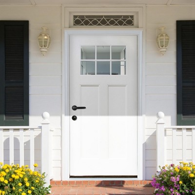 Wooakway 36"W×80"H 6-Lite 2-Panel Exterior Frosted Glass Prehung Front Entry Door Primed Interior Fiberglass Entrance Door