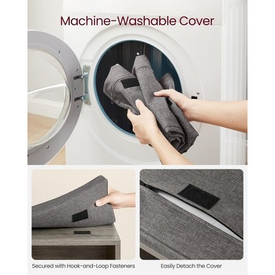 Greige and Gray Upholstered Shoe Storage Bench with Adjustable Shelves