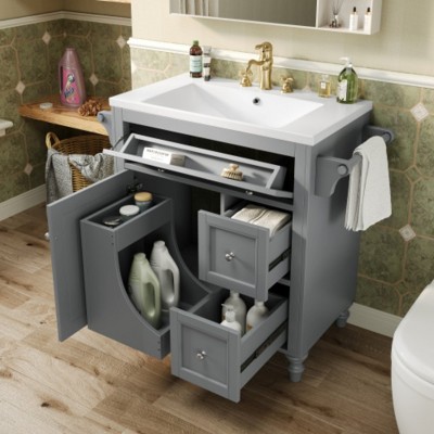 30 Inch Bathroom Vanity With Top Sink, Modern Bathroom Storage Cabinet With Two Drawers And One Flip-Out Drawer