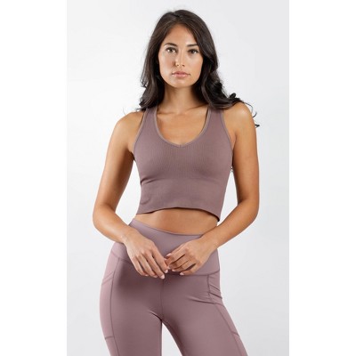 90 Degree By Reflex - Women's Seamless V-neck Crop Ribbed Tank Top - French  Toast - X Large : Target
