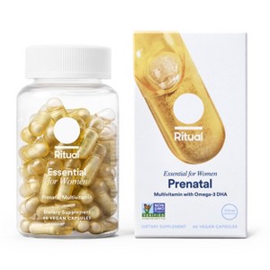 Ritual Prenatal Multivitamin with Folate, Choline, Vegan Omega-3 DHA and Chelated Iron Vegan Capsules - Citrus Essenced - 60ct - 1 of 4