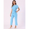 INSPIRE CHIC Women's Round Neck Short Sleeve Belted Asymmetry Tops and Elastic Waist Trousers 2 Piece Sets - 2 of 4