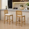 QingMoon Rattan-Back Bar Stools, Upholstered Wooden Counter Height Chairs Set of 2, with High-Resilience Foam and S-Springs for Kitchen Island, Pub - 3 of 4