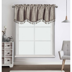 Kate Aurora Rod Pocket Luxurious Chenille Oversized Window Valance With A Beaded Tasseled Trim - 1 of 1