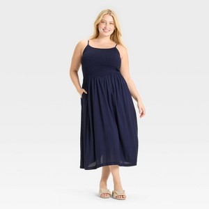 Women's Smocked V-Waist Midi Dress - A New Day™ - 1 of 3