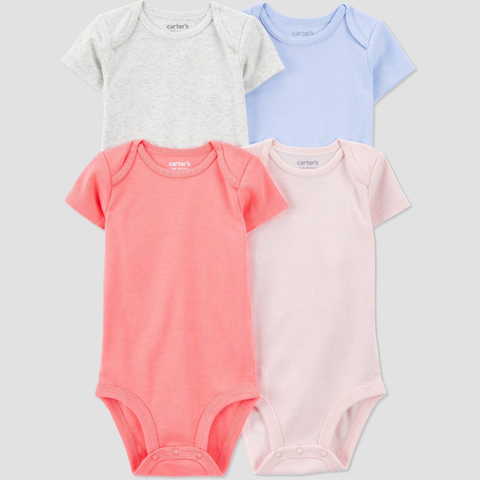 Carter's Just One You®️ Baby Girls' 4pk Shorts Solid Bodysuit - Newborn: Cotton Blend, Lightweight, Crotch Snap, Machine Washable