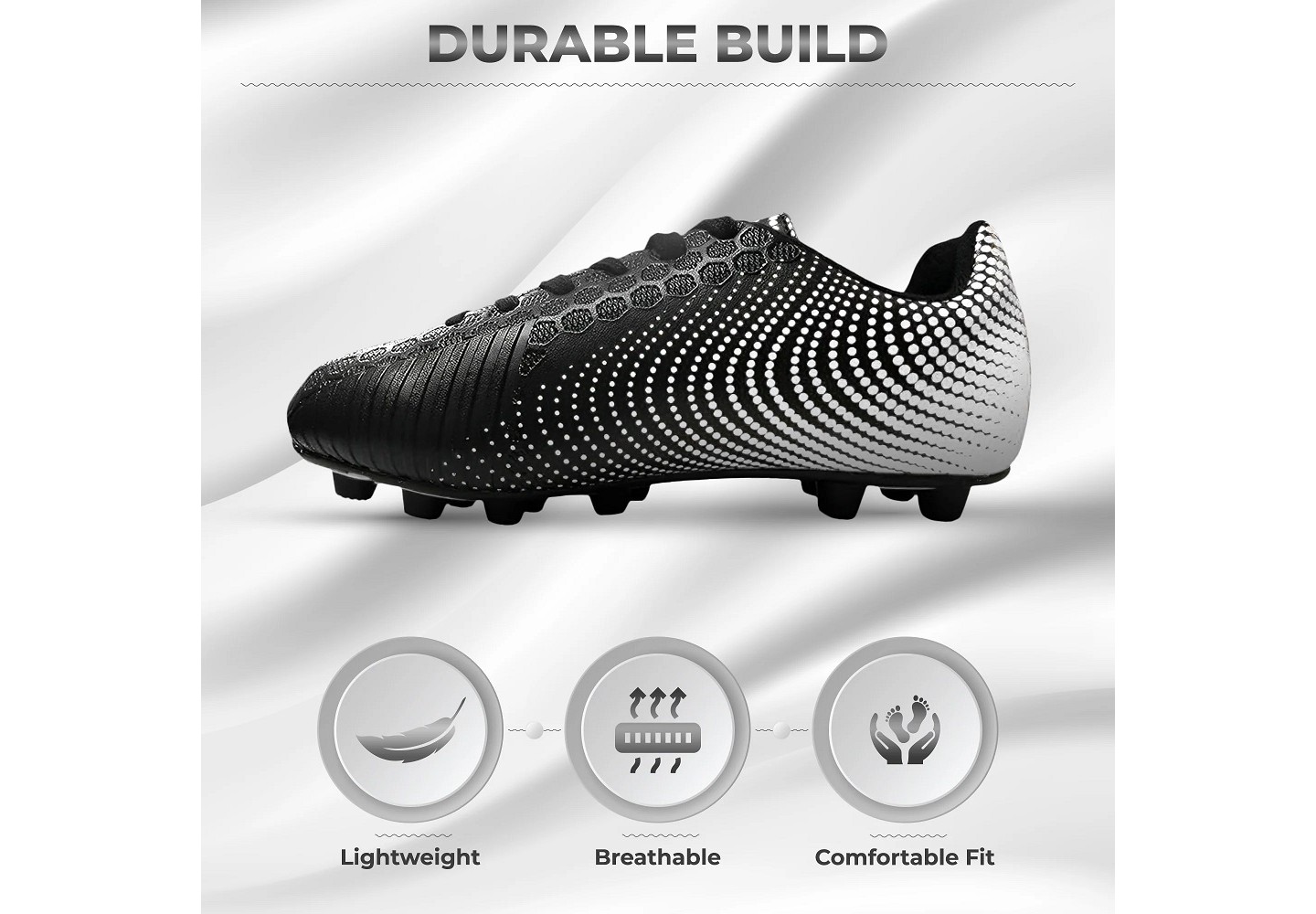 Мужские кроссовки Vizari Stealth Firm Ground Outdoor Soccer Shoes - Black/White - 10, цвет: Чёрный — фото 4