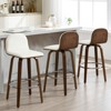 Bekrvio 29" Swivel Bar Stools Set of 3 – Mid-Century Modern Upholstered PU Leather & Walnut Bentwood Legs, for Kitchen Island (White) - 2 of 4