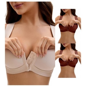 INSPIRE CHIC Women's Front Closure Push Up Wirefree Wide Straps U Back Tank Bras 3 Packs - 1 of 4