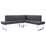 Amanda Contemporary Nook Corner Dining Bench in Gray Faux Leather and Chrome Finish - Armen Living