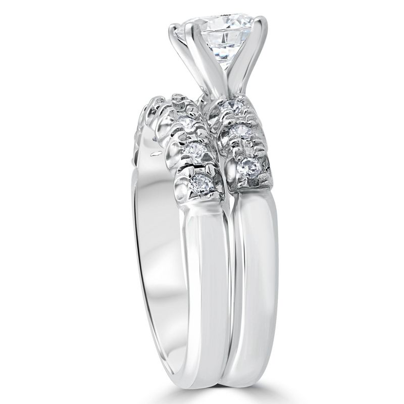 Pompeii3 1 Carat Diamond Engagement Ring Matching Wedding Band Prong Set 14K White Gold, 2 of 5