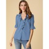 INSPIRE CHIC Women's Ruffle V Neck Puff Sleeve Summer Casual Chiffon Peasant Top - 3 of 4