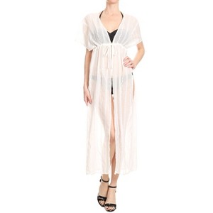 Anna-Kaci Swim Women's Sheer Maxi Cover-Up with Embroidered Detail and Waist Tie - 1 of 4
