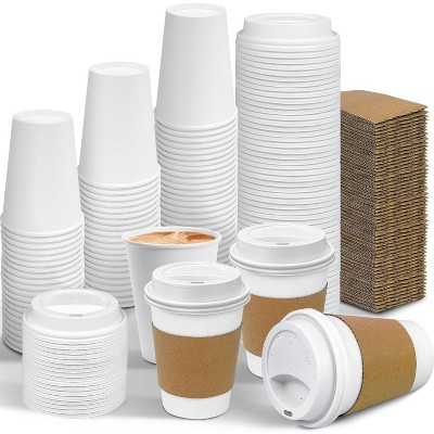 Attop 100 Pack 12 oz Leak-Proof Coffee Cups with Lids and Sleeves Disposable To Go Hot Travel Paper Cups Coffee Bar Accessories