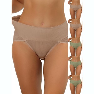 INSPIRE CHIC Women's Hi-Cut Ribbed High Waist Tummy Control Available in Plus Size Briefs 6 Packs - 1 of 4