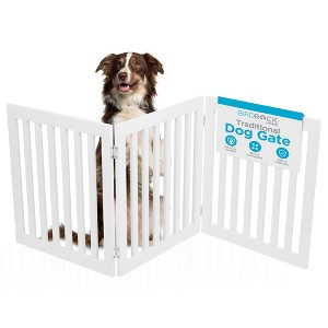 INTERNET'S BEST Dog Gate Indoor Freestanding Pet Barrier, Animal Privacy Panel, Wooden Cat Fence - 3 Panel - 24", White. (3 panel - 24", White) - 1 of 4