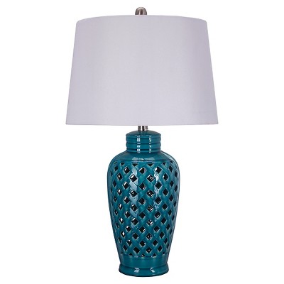 Ceramic Table Lamp with Lattice Design - Blue (26")