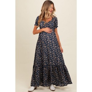 target blue maternity dress Pinkblush Blue Satin Smocked Fitted Maternity Maxi Dress Small