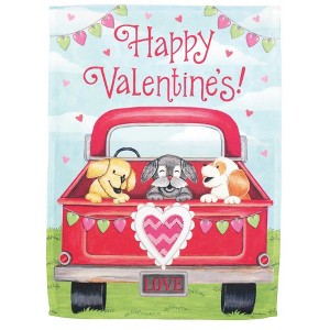 Magnolia Garden Happy Valentine's Dogs in Truck 13 x 18 Inch Polyester Garden Flag - 1 of 2