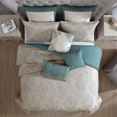 Riverbrook Home 9pc Queen Marana Comforter Bedding Set Blue: Polyester Jacquard, Machine Washable, Includes Decorative Pillows
