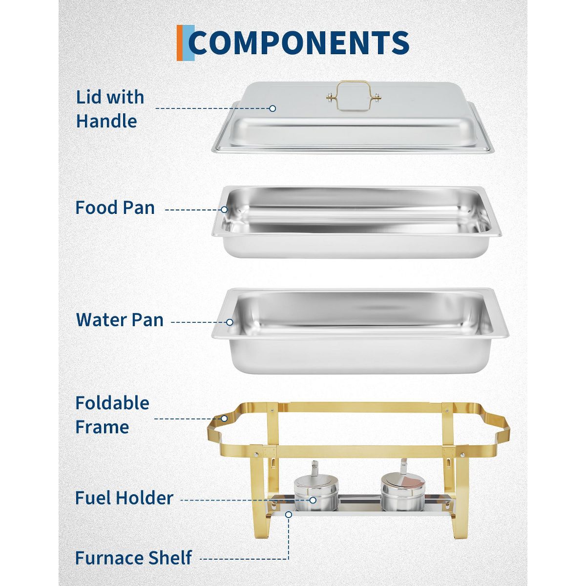 Chafing Dishes for Buffet Set, 8QT Buffet Servers and Warmers Set with Lid & Foldable Frame, Rectangular Stainless Steel Chafer Food Warmer - thumbnail 6