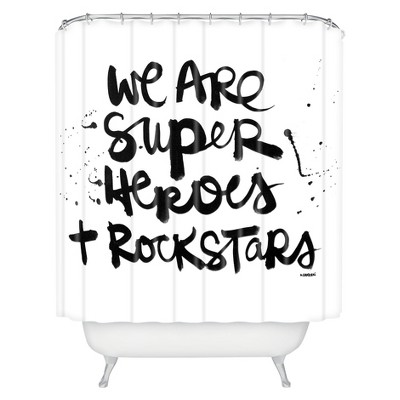 Superheroes Shower Curtain White/Black - Deny Designs