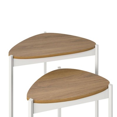Triangular Walnut & White Metal Nesting Tables Set
