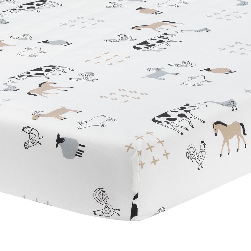 Lambs & Ivy Baby Farm Animals 5-Piece White/Taupe Baby Crib Bedding Set, 4 of 11