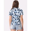 Allegra K Women's Hawaiian Floral Leaves Printed Short Sleeve Button Down Vintage Shirt - 4 of 4