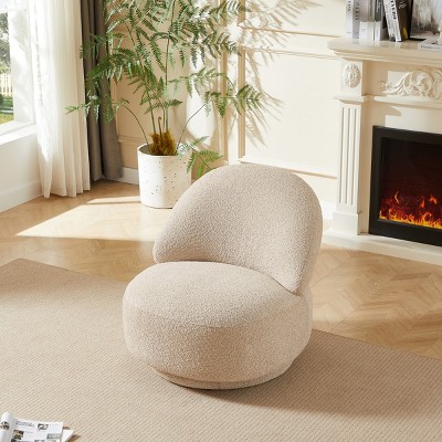 360° Swivel Accent Chair for Living Room,Fabric Upholstered Armless Chair with Metal Frame for Bedroom or Office–The Pop Home