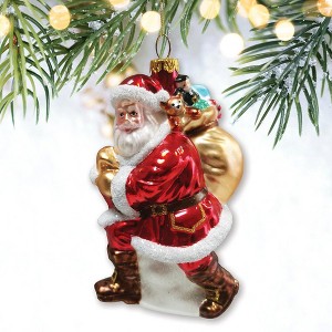 Holly Jolly Santa Claus with Gift Bag and Toys Blown Glass Christmas Ornament| OrnamentallyYou - 1 of 4
