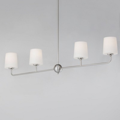 Satin Nickel 4-Light Linear Chandelier with White Glass Shades