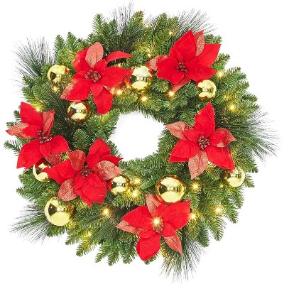 Acekool Frosted Holiday Decor Set with Wreath, Garlands, and Swags, Pinecone and Berry Accents, Indoor Outdoor Decoration