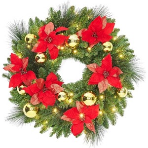 Acekool Frosted Holiday Decor Set with Wreath, Garlands, and Swags, Pinecone and Berry Accents, Indoor Outdoor Decoration - 1 of 4