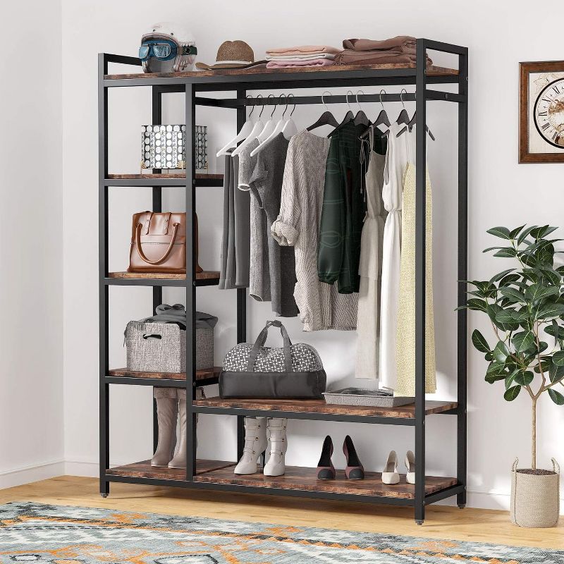 Tribesigns Freestanding Closet Organizer, Heavy Duty Clothes Closet, Portable Garment Rack with 6 Shelves and Hanging rod, 4 of 9