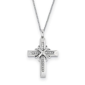Black Bow Jewelry Rhodium Plated Sterling Silver & CZ Steadfast Love Cross Necklace, 18 - 1 of 4