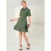 Allegra K Women's Belted Ruffled Hem Button-Down Cotton Safari Shirt Dress - 3 of 4
