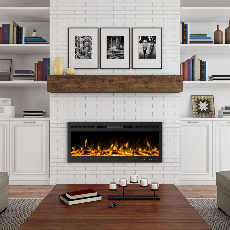 Electric Fireplace - 50-inch Wall Mount or Recessed, 10 Color LED Flame, 3 Media Backgrounds, Adjustable Brightness and Remote by Northwest (Black), 1 of 9