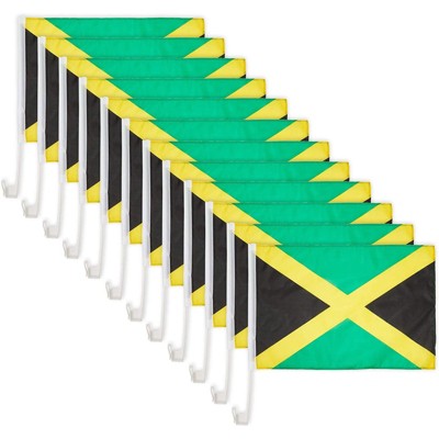 Okuna Outpost 12 Pack Jamaican Car Flag with Window Mount Clip for Vehicle Patriotic Decor 12 x 17 in